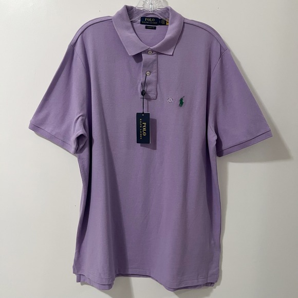 Polo Ralph Lauren Mens Classic Fit Pique Polo Shirt Purple Lavender Green Pony L